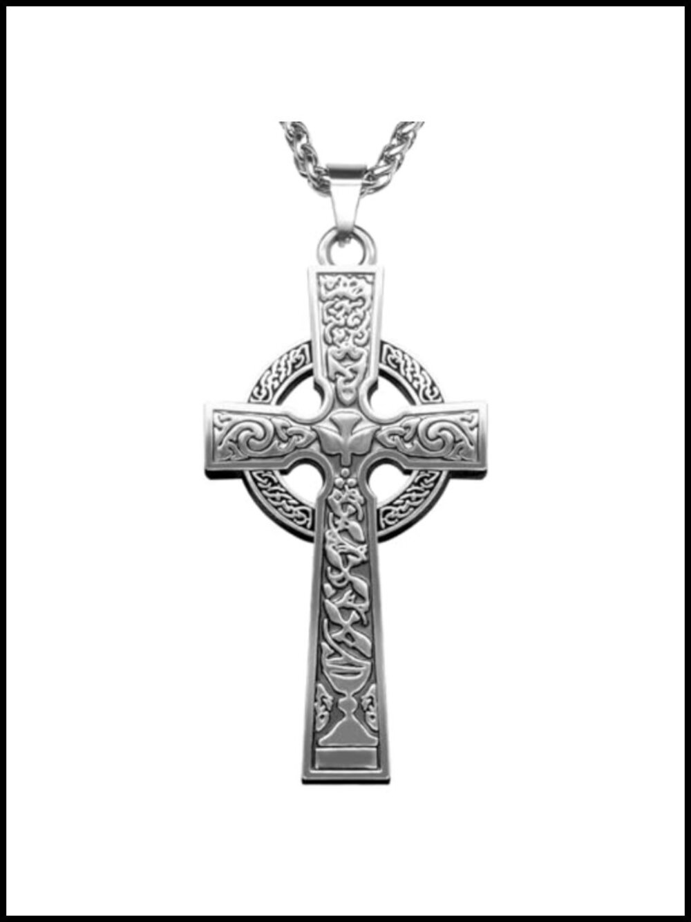 Celtic Cross Necklace Viking Crucifix Pendant Stainless Steel Chain Religious